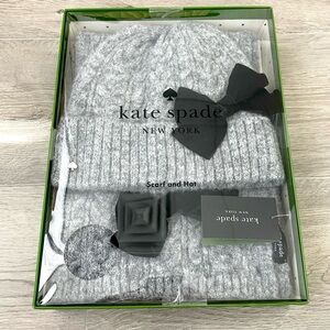 Kate Spade scarf and hat bow wool blend set gray black